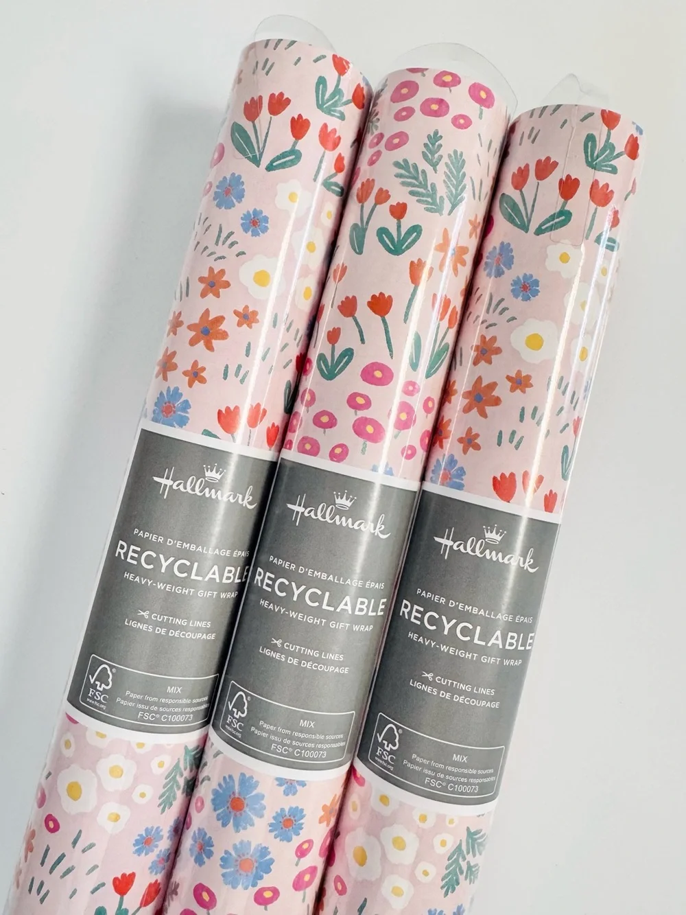 Hallmark Pink Floral Gift Wrapping Paper Lot Limited Edition 20 sq ft NWT